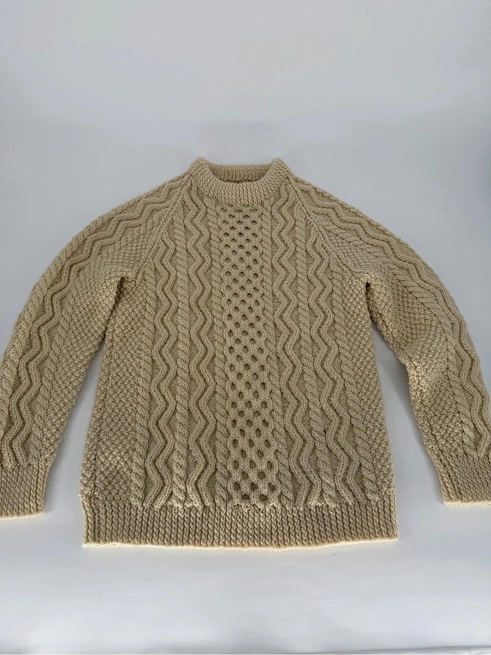 Vintage: Aran Fisherman Cable Knit Sweater Cream Chunky Hand Knit Irish Style